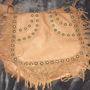 A&E brown fringe purse